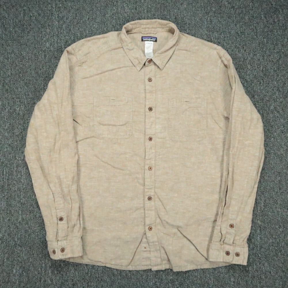 Patagonia Shirt Mens Large Beige Long Sleeved Migration Hemp Button Up